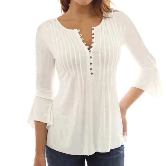 PattyBoutik Tops - Patty Boutik Button Front Pintuck White Size Small